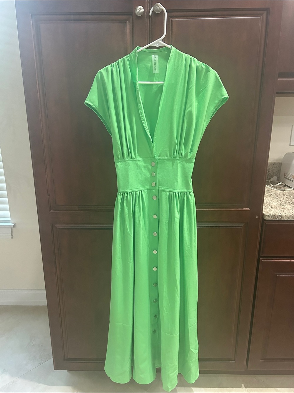 HALFHEART Vibrant Green Button-Front Midi Dress